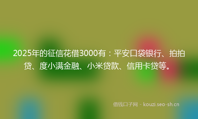 2025年的征信花借3000有：平安口袋银行、拍拍贷、度小满金融、小米贷款、信用卡贷等。