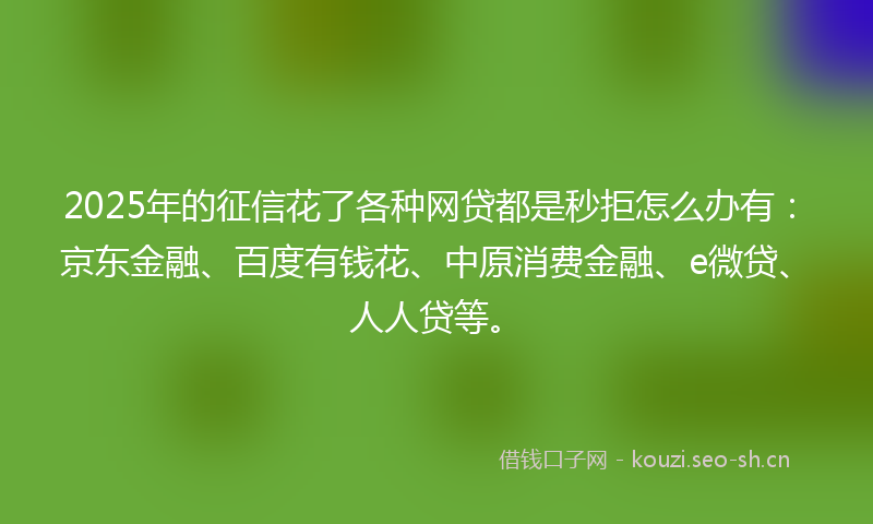2025年的征信花了各种网贷都是秒拒怎么办有：京东金融、百度有钱花、中原消费金融、e微贷、人人贷等。