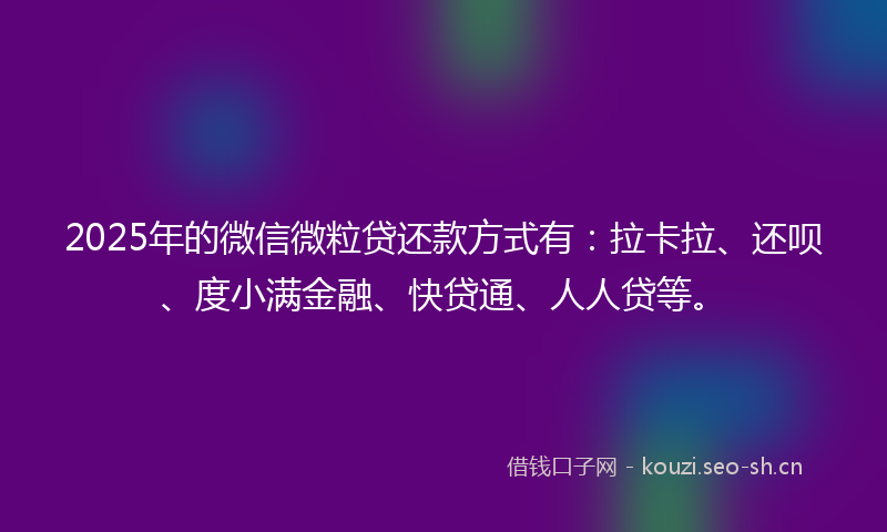 2025年的微信微粒贷还款方式有：拉卡拉、还呗、度小满金融、快贷通、人人贷等。