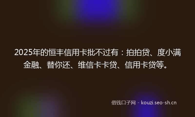 2025年的恒丰信用卡批不过有：拍拍贷、度小满金融、替你还、维信卡卡贷、信用卡贷等。