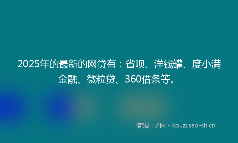 2025年的最新的网贷有：省呗、洋钱罐、度小满金融、微粒贷、360借条等。