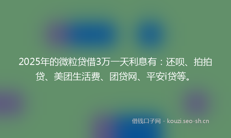 2025年的微粒贷借3万一天利息有：还呗、拍拍贷、美团生活费、团贷网、平安i贷等。