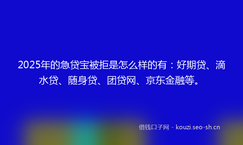 2025年的急贷宝被拒是怎么样的有：好期贷、滴水贷、随身贷、团贷网、京东金融等。