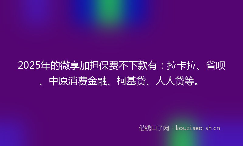 2025年的微享加担保费不下款有：拉卡拉、省呗、中原消费金融、柯基贷、人人贷等。