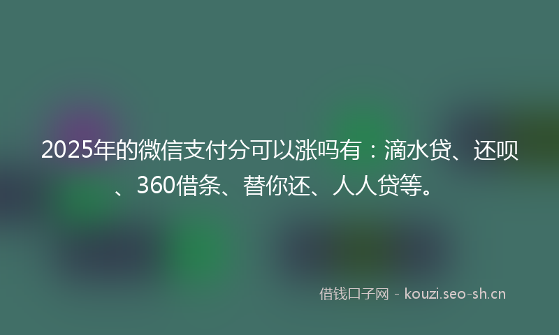 2025年的微信支付分可以涨吗有：滴水贷、还呗、360借条、替你还、人人贷等。