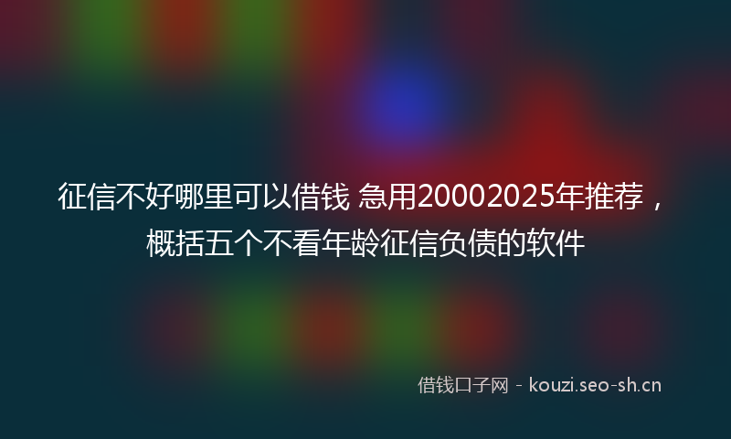 征信不好哪里可以借钱 急用20002025年推荐，概括五个不看年龄征信负债的软件