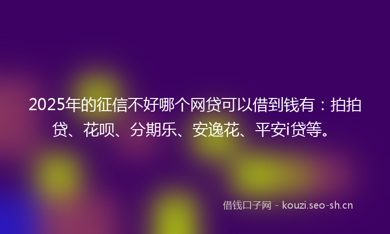 2025年的征信不好哪个网贷可以借到钱有：拍拍贷、花呗、分期乐、安逸花、平安i贷等。