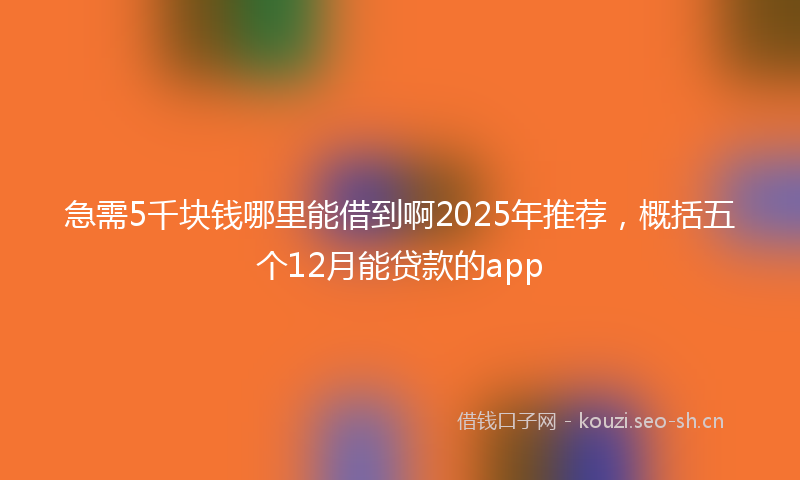 急需5千块钱哪里能借到啊2025年推荐，概括五个12月能贷款的app