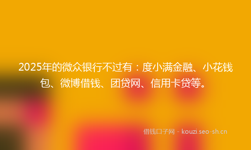 2025年的微众银行不过有:度小满金融、小花钱包、微博借钱、团贷网、信用卡贷等。