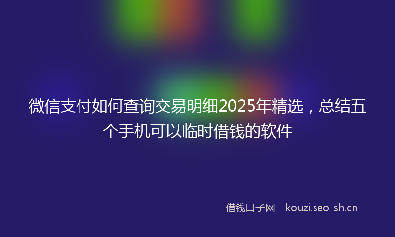 微信支付如何查询交易明细2025年精选，总结五个手机可以临时借钱的软件