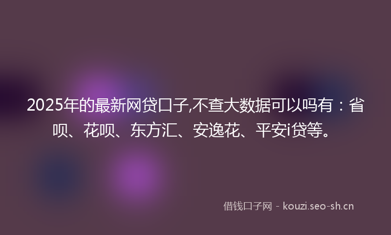 2025年的最新网贷口子,不查大数据可以吗有：省呗、花呗、东方汇、安逸花、平安i贷等。