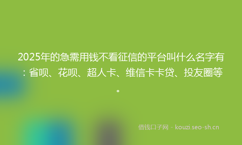 2025年的急需用钱不看征信的平台叫什么名字有:省呗、花呗、超人卡、维信卡卡贷、投友圈等。