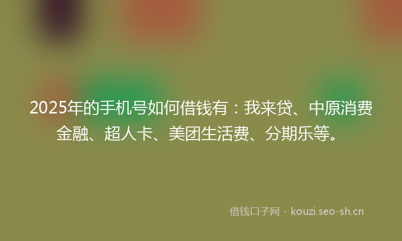 2025年的手机号如何借钱有：我来贷、中原消费金融、超人卡、美团生活费、分期乐等。