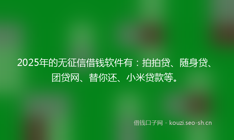2025年的无征信借钱软件有：拍拍贷、随身贷、团贷网、替你还、小米贷款等。