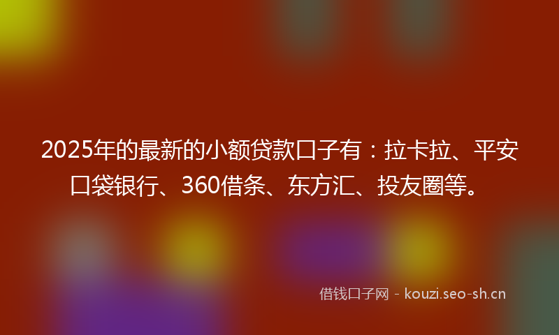 2025年的最新的小额贷款口子有：拉卡拉、平安口袋银行、360借条、东方汇、投友圈等。