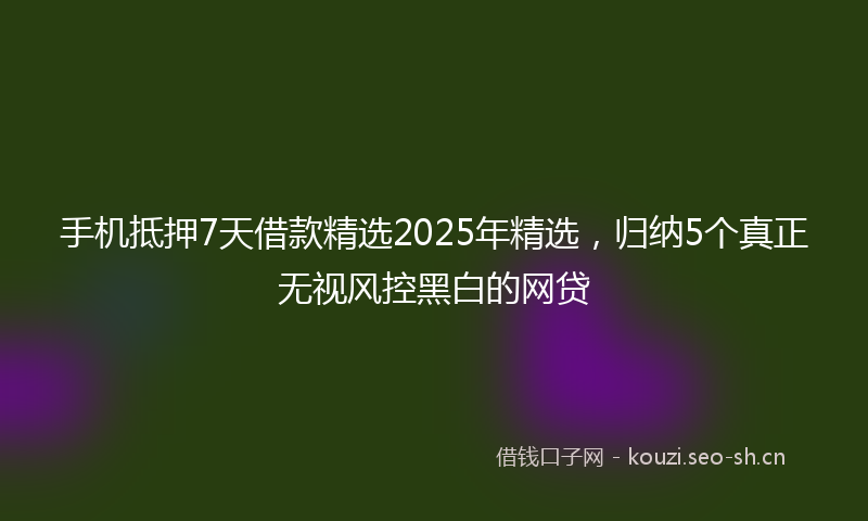手机抵押7天借款精选2025年精选，归纳5个真正无视风控黑白的网贷