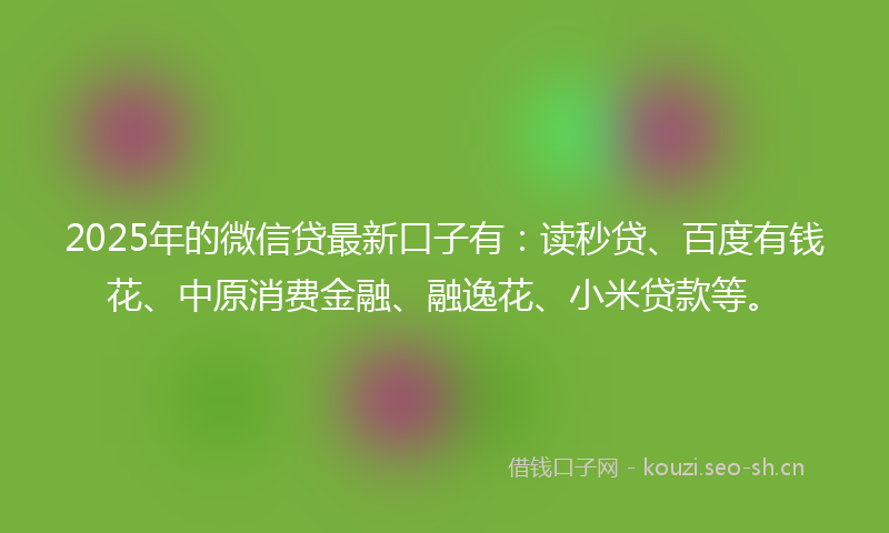 2025年的微信贷最新口子有：读秒贷、百度有钱花、中原消费金融、融逸花、小米贷款等。