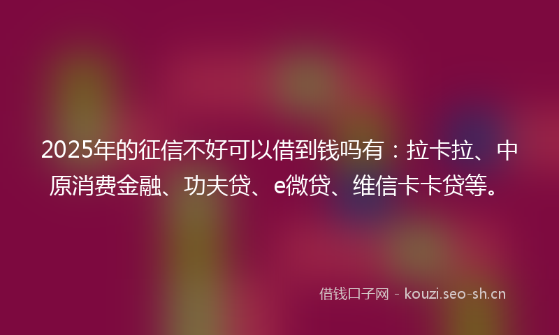 2025年的征信不好可以借到钱吗有：拉卡拉、中原消费金融、功夫贷、e微贷、维信卡卡贷等。