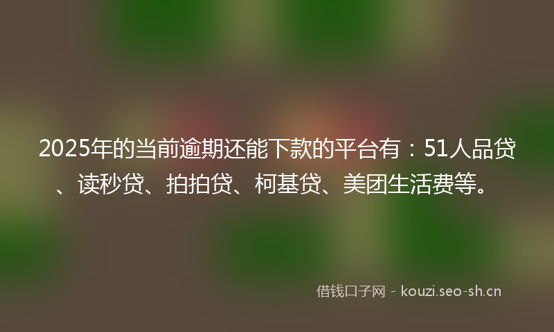 2025年的当前逾期还能下款的平台有：51人品贷、读秒贷、拍拍贷、柯基贷、美团生活费等。