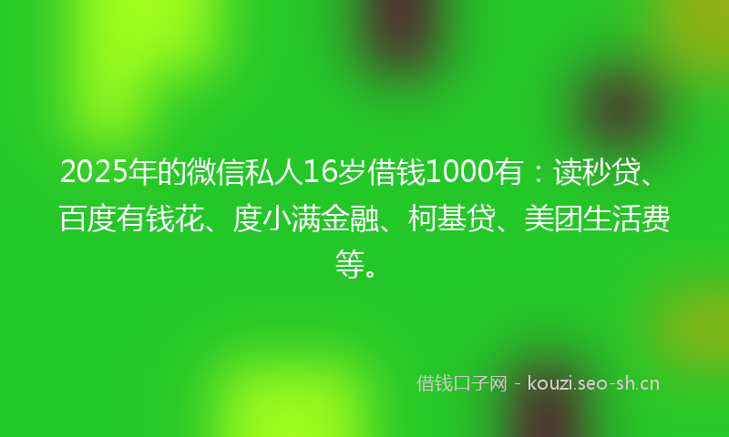 2025年的微信私人16岁借钱1000有：读秒贷、百度有钱花、度小满金融、柯基贷、美团生活费等。