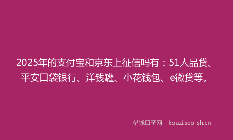 2025年的支付宝和京东上征信吗有：51人品贷、平安口袋银行、洋钱罐、小花钱包、e微贷等。