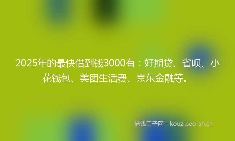 2025年的最快借到钱3000有：好期贷、省呗、小花钱包、美团生活费、京东金融等。
