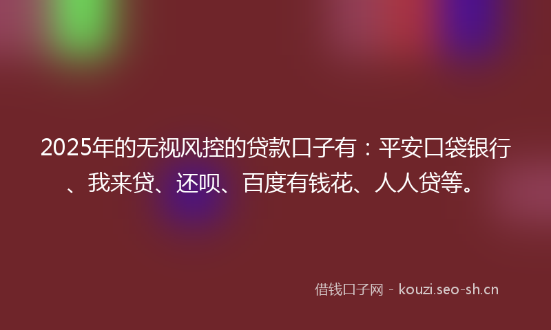 2025年的无视风控的贷款口子有：平安口袋银行、我来贷、还呗、百度有钱花、人人贷等。