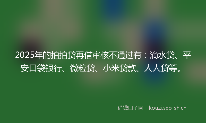 2025年的拍拍贷再借审核不通过有：滴水贷、平安口袋银行、微粒贷、小米贷款、人人贷等。