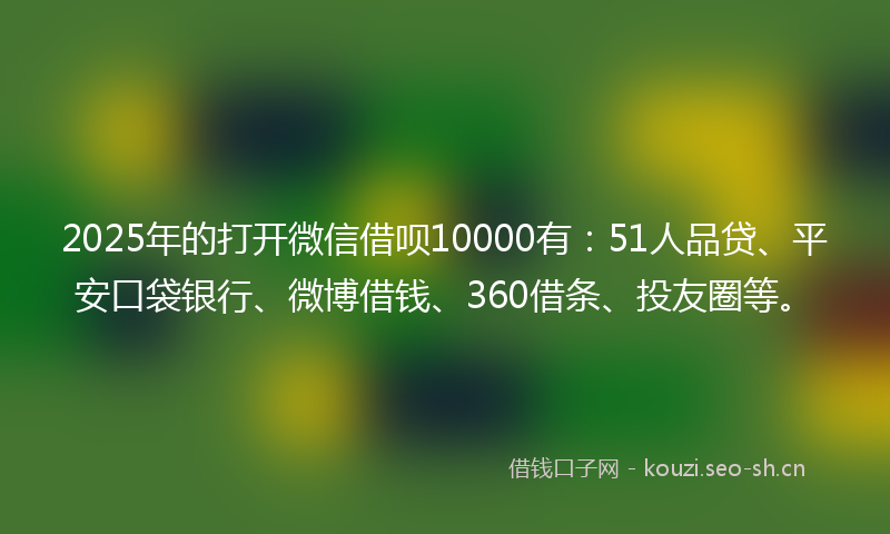 2025年的打开微信借呗10000有：51人品贷、平安口袋银行、微博借钱、360借条、投友圈等。