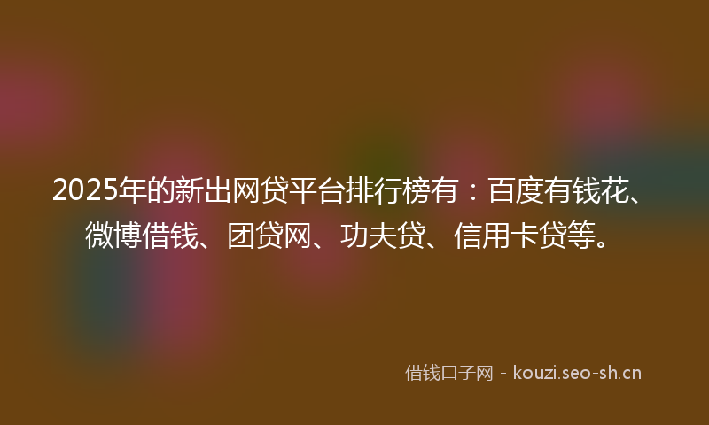 2025年的新出网贷平台排行榜有:百度有钱花、微博借钱、团贷网、功夫贷、信用卡贷等。