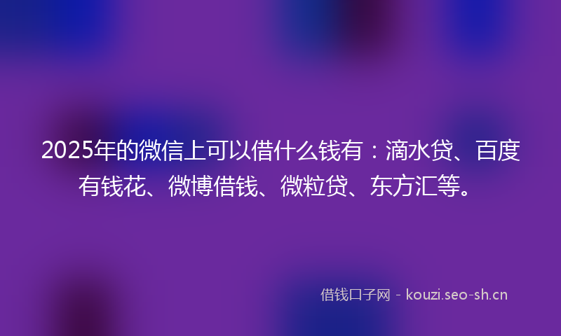 2025年的微信上可以借什么钱有：滴水贷、百度有钱花、微博借钱、微粒贷、东方汇等。