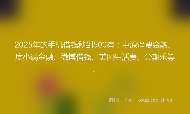 2025年的手机借钱秒到500有：中原消费金融、度小满金融、微博借钱、美团生活费、分期乐等。