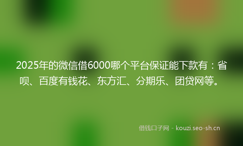 2025年的微信借6000哪个平台保证能下款有：省呗、百度有钱花、东方汇、分期乐、团贷网等。