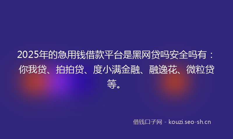 2025年的急用钱借款平台是黑网贷吗安全吗有：你我贷、拍拍贷、度小满金融、融逸花、微粒贷等。