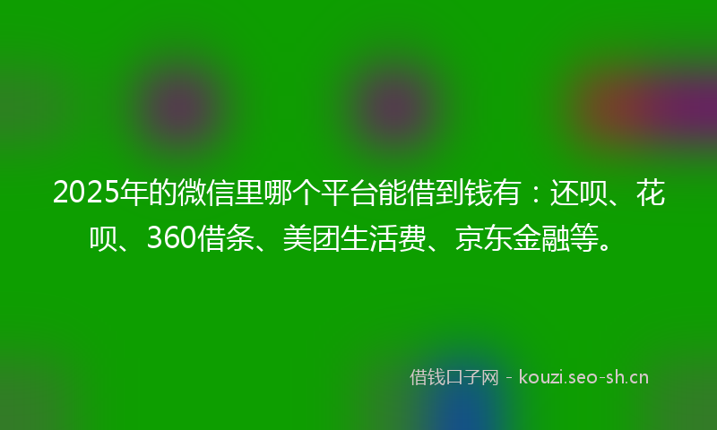 2025年的微信里哪个平台能借到钱有：还呗、花呗、360借条、美团生活费、京东金融等。