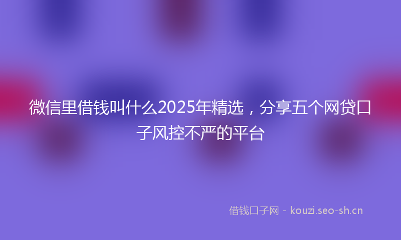 微信里借钱叫什么2025年精选，分享五个网贷口子风控不严的平台