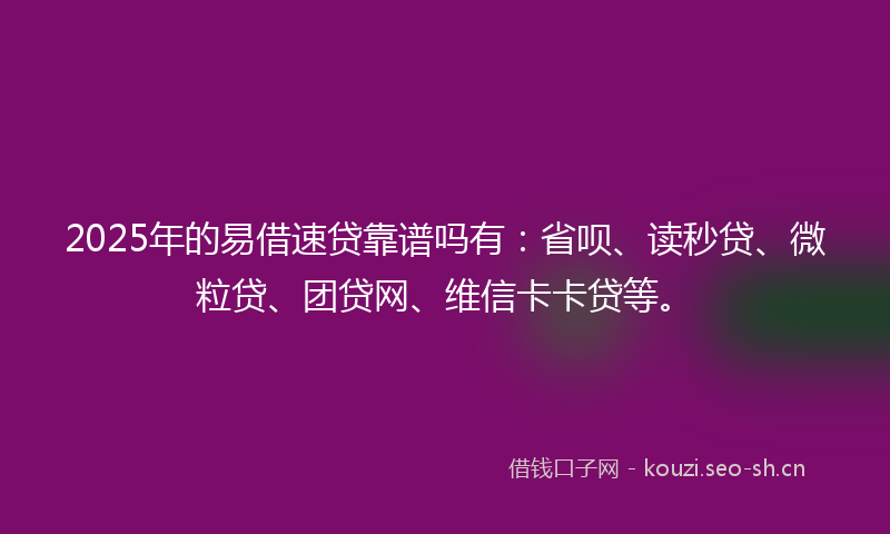 2025年的易借速贷靠谱吗有：省呗、读秒贷、微粒贷、团贷网、维信卡卡贷等。