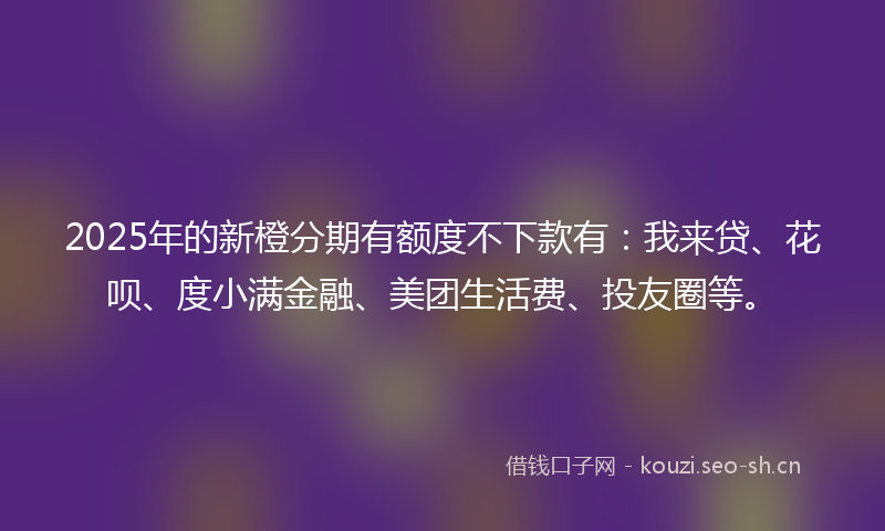 2025年的新橙分期有额度不下款有：我来贷、花呗、度小满金融、美团生活费、投友圈等。