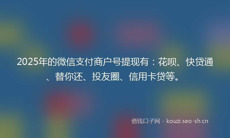 2025年的微信支付商户号提现有:花呗、快贷通、替你还、投友圈、信用卡贷等。
