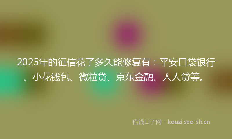 2025年的征信花了多久能修复有：平安口袋银行、小花钱包、微粒贷、京东金融、人人贷等。