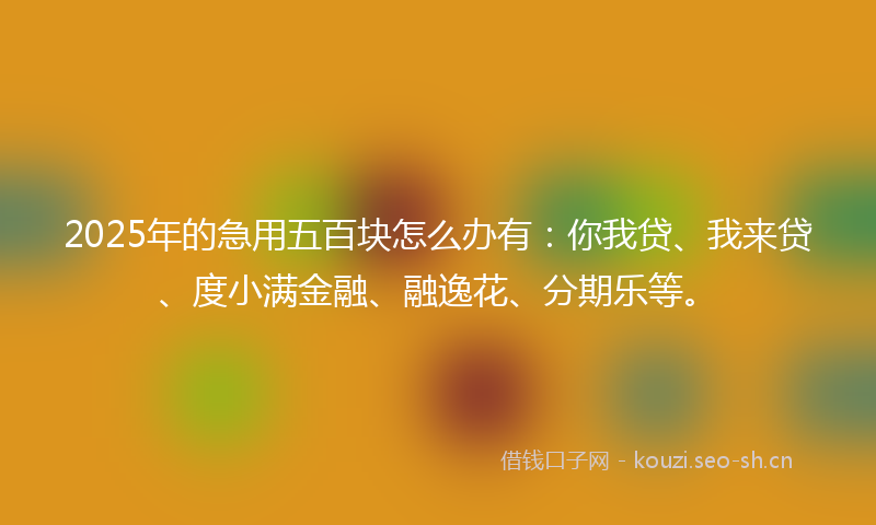 2025年的急用五百块怎么办有：你我贷、我来贷、度小满金融、融逸花、分期乐等。