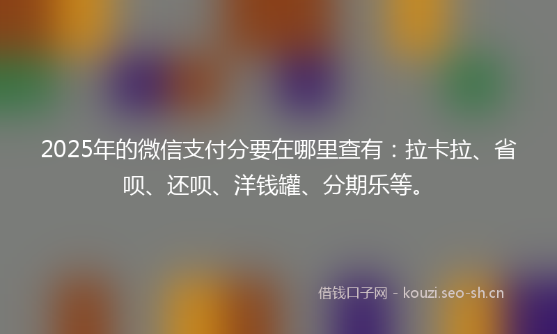2025年的微信支付分要在哪里查有:拉卡拉、省呗、还呗、洋钱罐、分期乐等。
