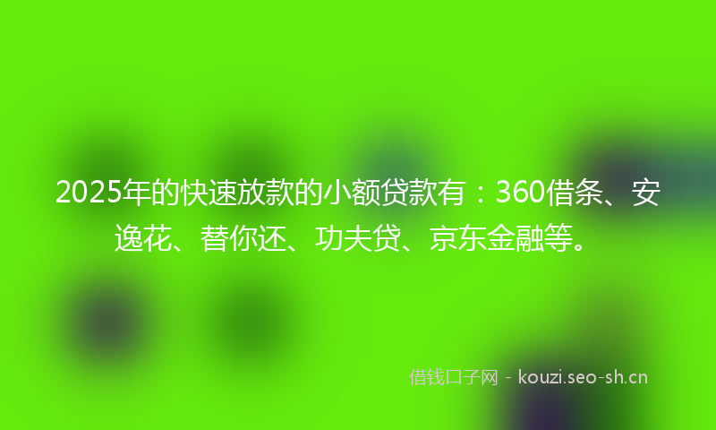 2025年的快速放款的小额贷款有：360借条、安逸花、替你还、功夫贷、京东金融等。