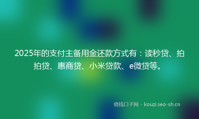 2025年的支付主备用金还款方式有：读秒贷、拍拍贷、惠商贷、小米贷款、e微贷等。