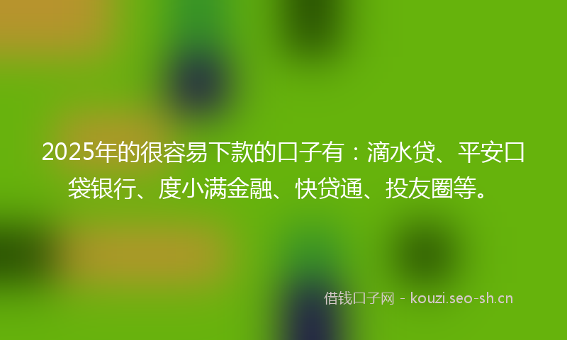 2025年的很容易下款的口子有：滴水贷、平安口袋银行、度小满金融、快贷通、投友圈等。