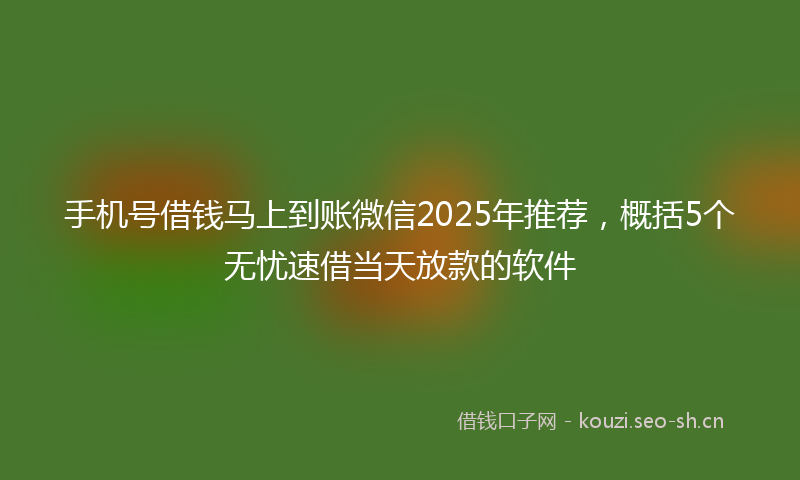 手机号借钱马上到账微信2025年推荐,概括5个无忧速借当天放款的软件