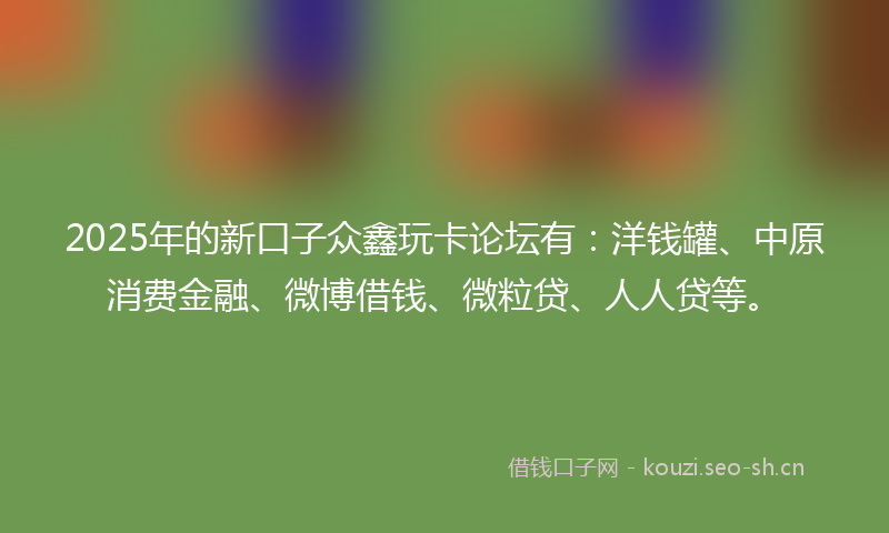 2025年的新口子众鑫玩卡论坛有：洋钱罐、中原消费金融、微博借钱、微粒贷、人人贷等。