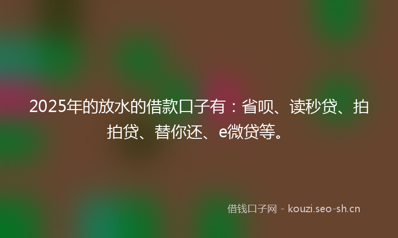 2025年的放水的借款口子有：省呗、读秒贷、拍拍贷、替你还、e微贷等。