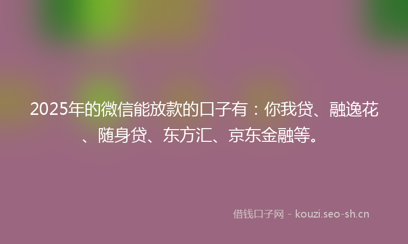 2025年的微信能放款的口子有：你我贷、融逸花、随身贷、东方汇、京东金融等。