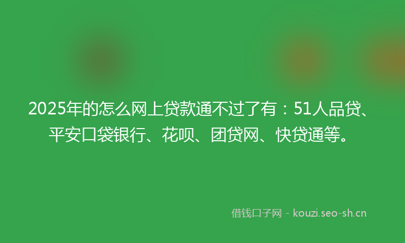 2025年的怎么网上贷款通不过了有：51人品贷、平安口袋银行、花呗、团贷网、快贷通等。